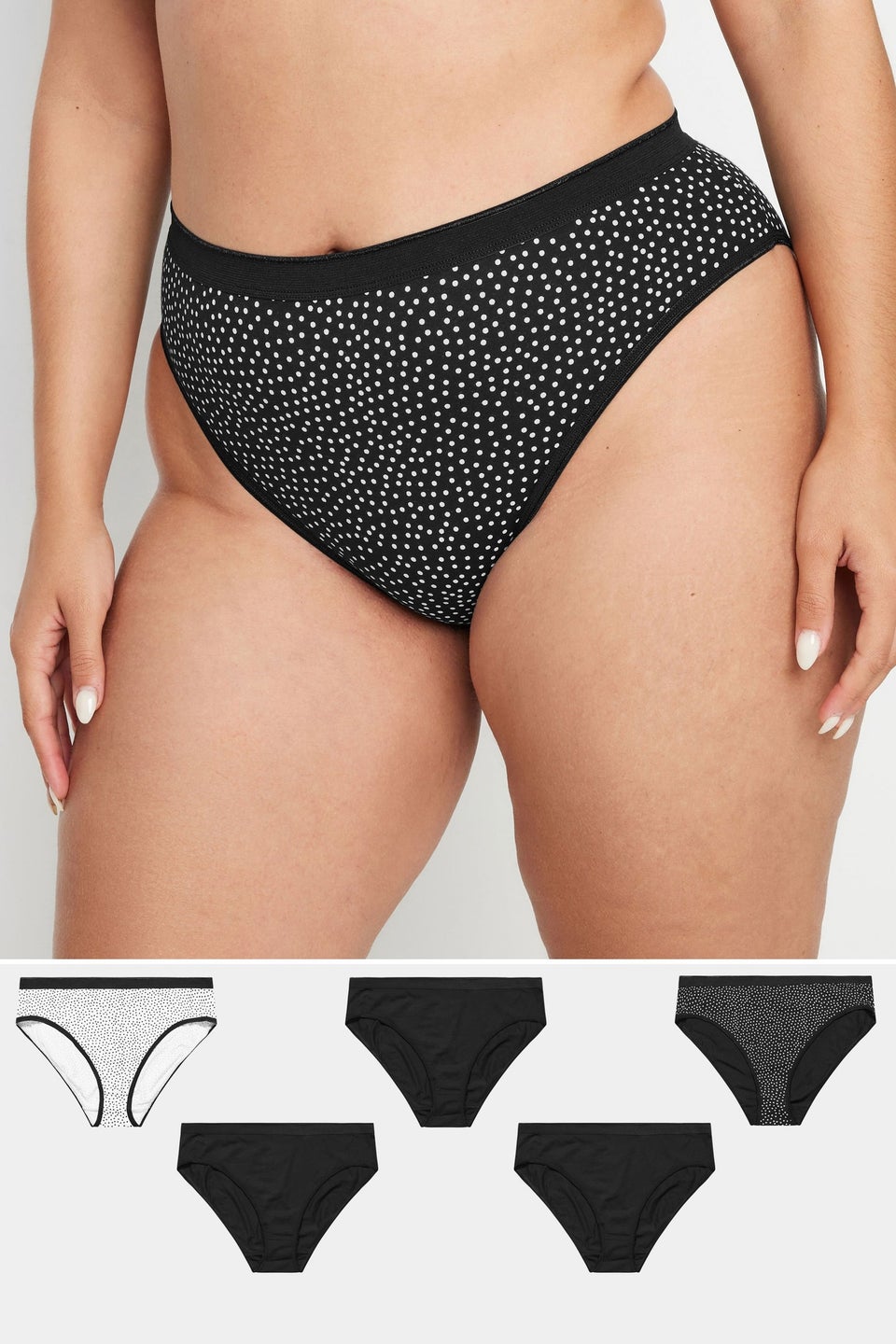 Yours 5 Pack Curve Black High Leg Knickers