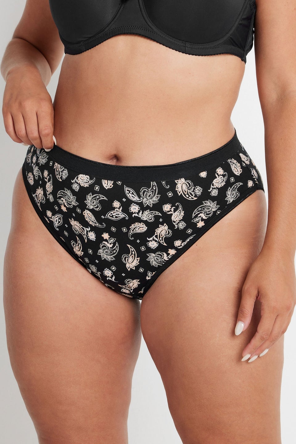 Yours Curve 5 Pack Natural Brown Paisley Print Briefs