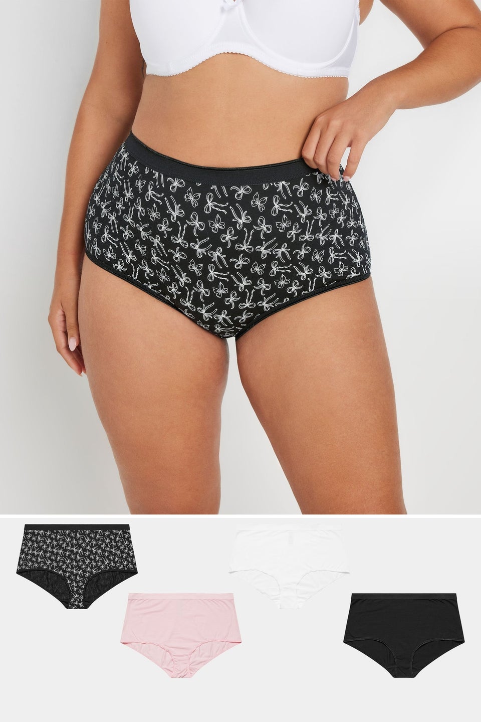 Yours Curve 5 Pack Black & Pink Bow Print Full Briefs