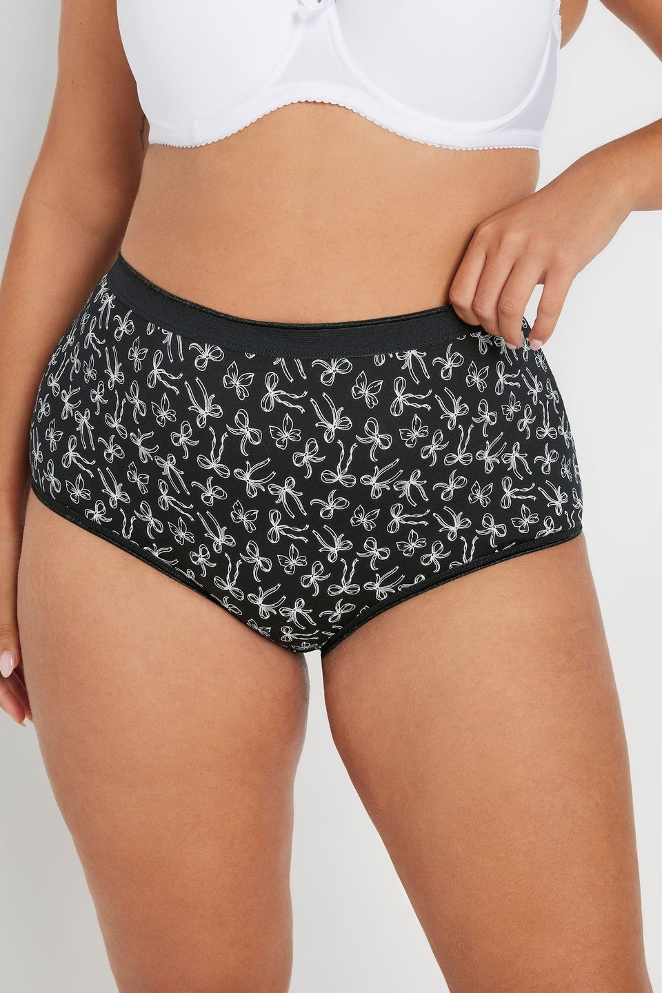 Yours Curve 5 Pack Black & Pink Bow Print Full Briefs