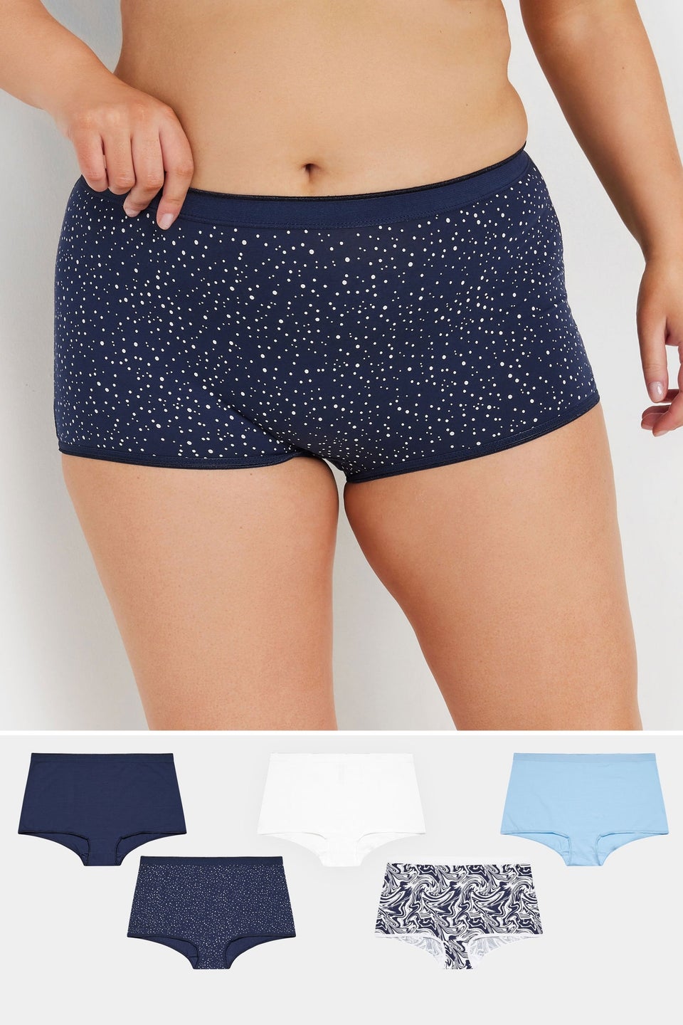 Yours Curve 5 Pack Blue Marble Print Shorts