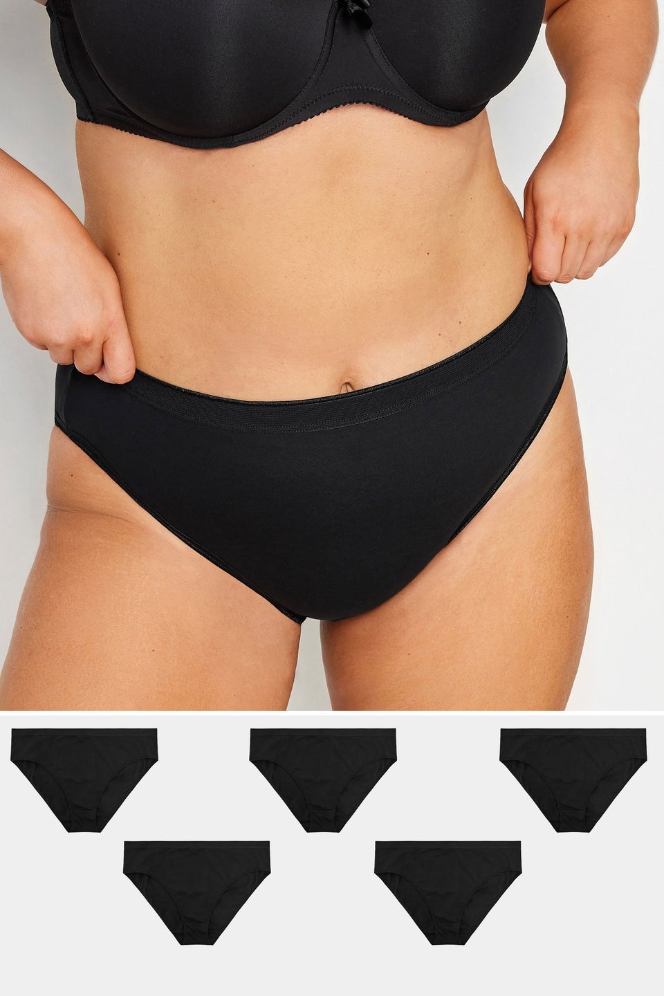 Yours 5 Pack Curve Black High Leg Briefs
