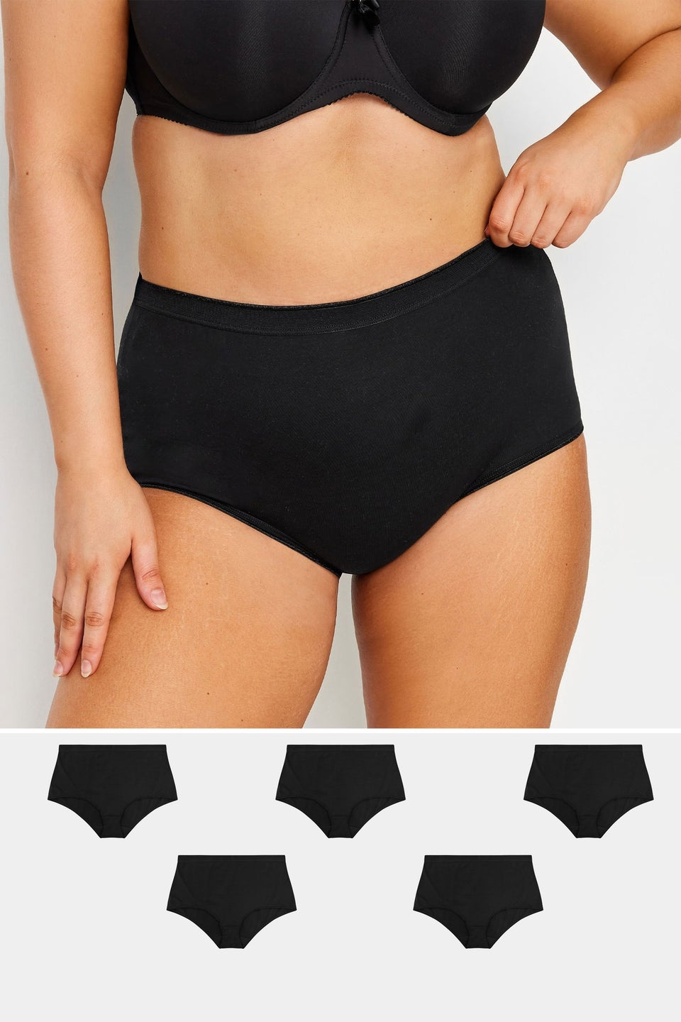 Yours Curve 5 Pack Black Stretch Full Briefs