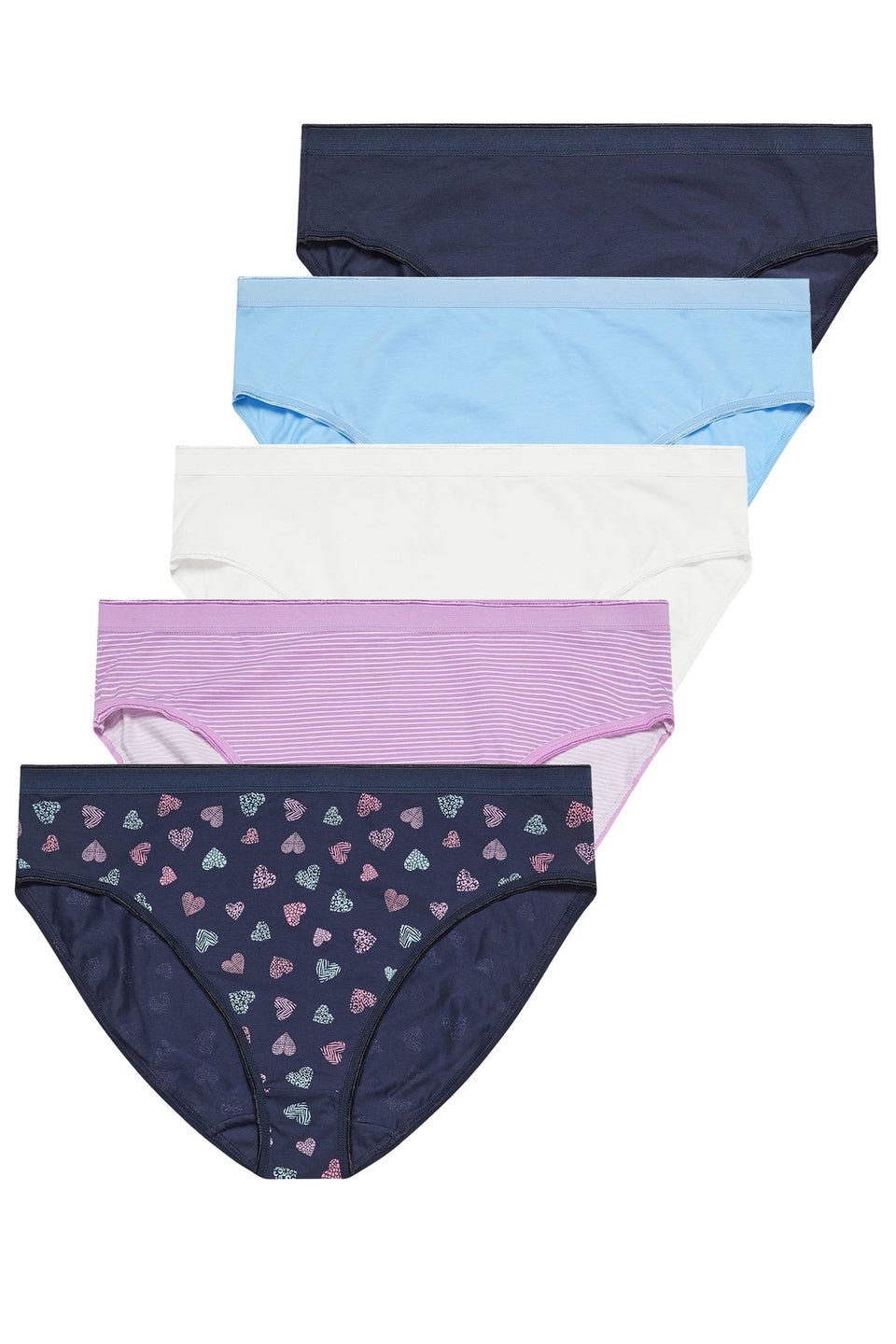 Yours 5 Pack Curve Navy Blue Heart Print High Leg Knickers