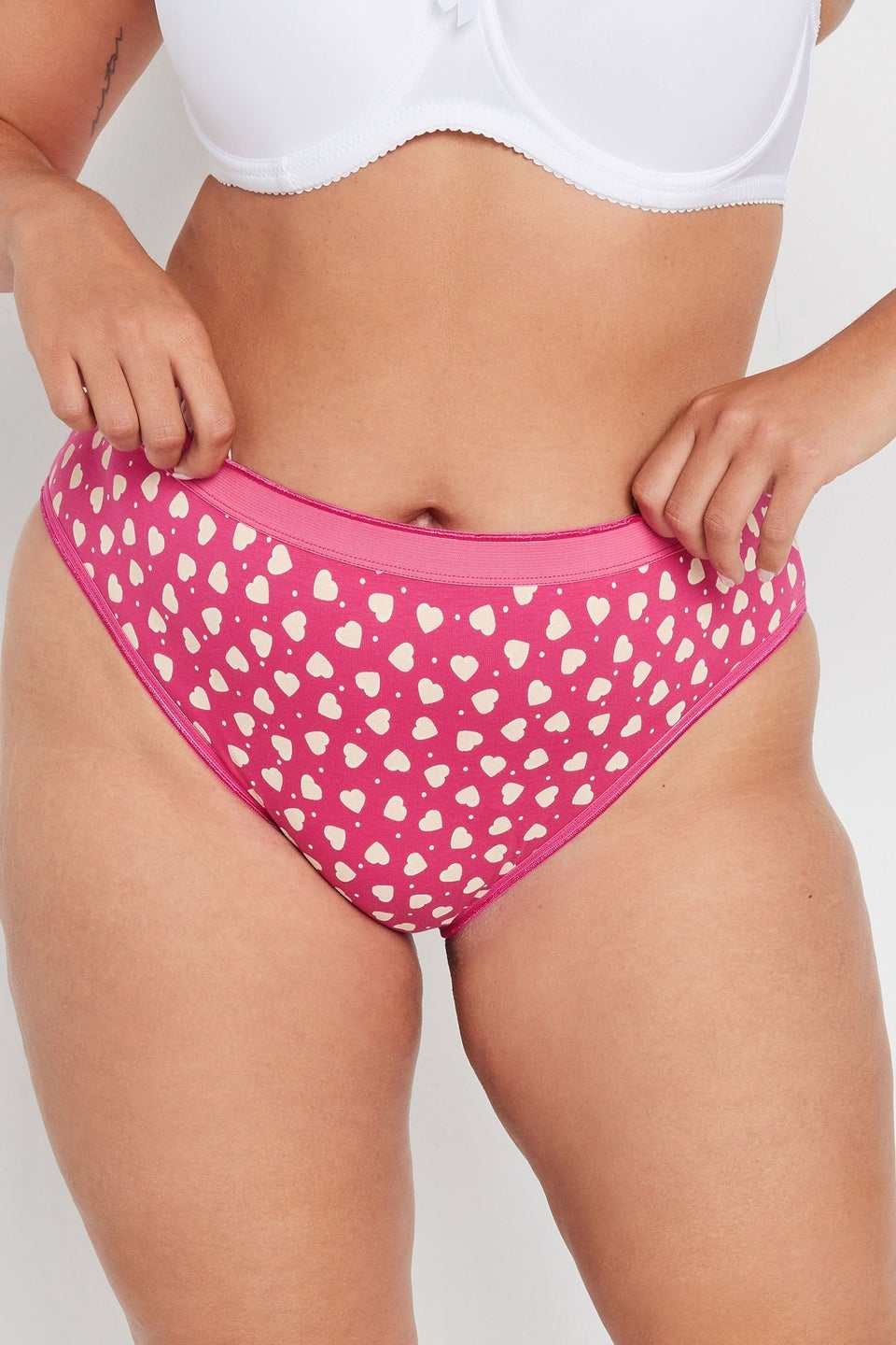 Yours Curve 5 Pack Pink Heart Print Full Briefs