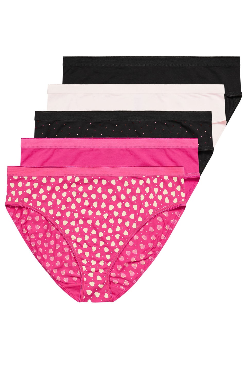 Yours Curve 5 Pack Pink Heart Print Full Briefs