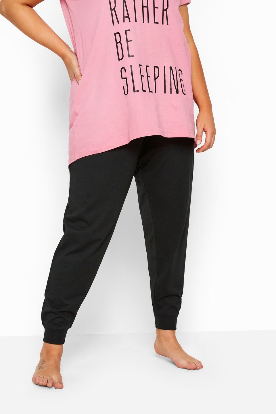 Yours Curve Black Cuffed Pyjama Bottoms