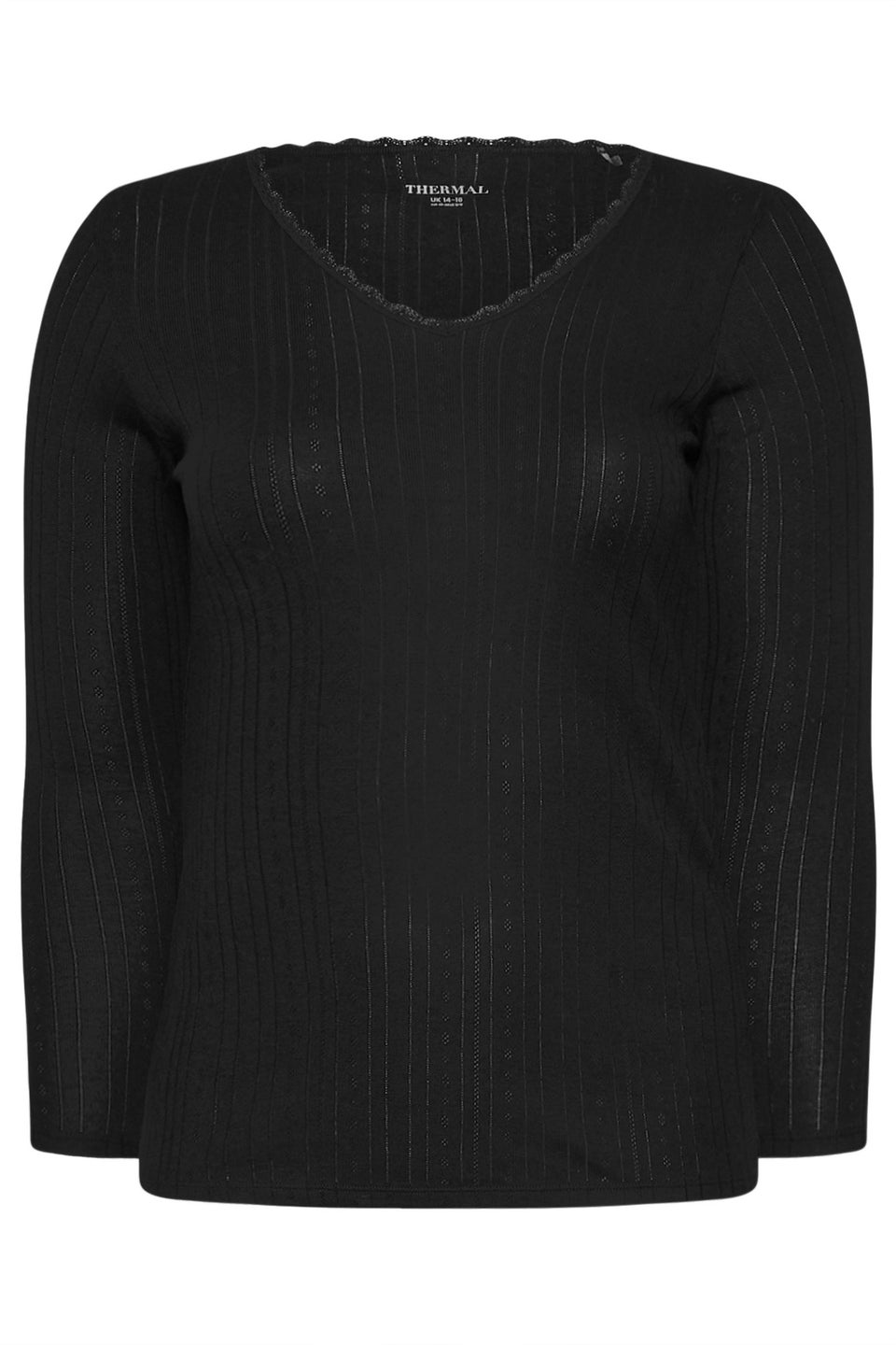 Yours Curve Black Pointelle Thermal Top