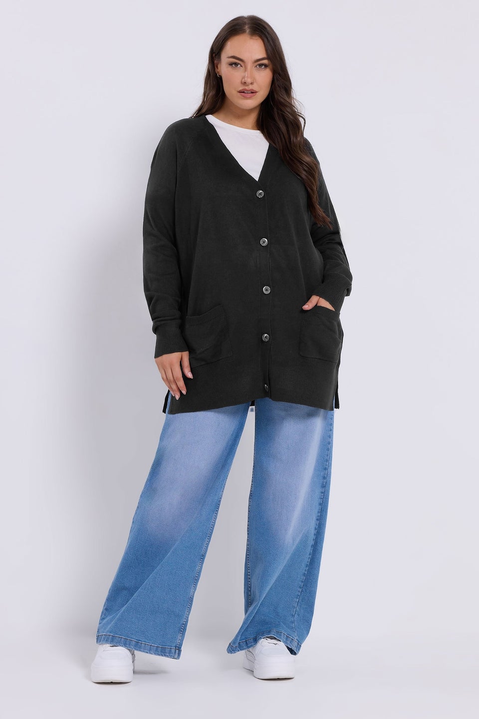 Yours Curve Black Boyfriend Button Through Cardigan