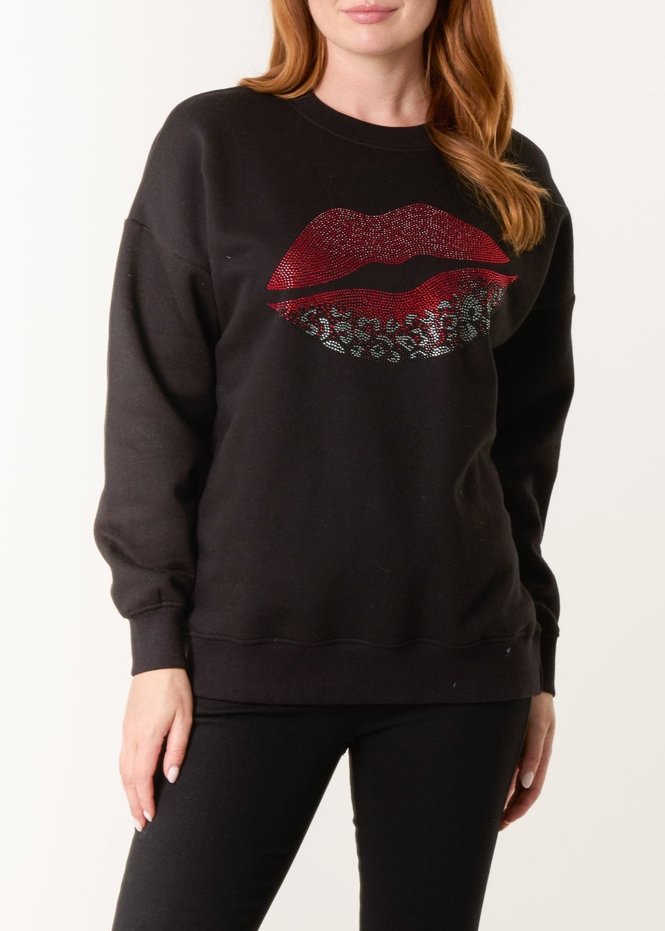 Blue Vanilla Black Rhinestone Lips Sweatshirt