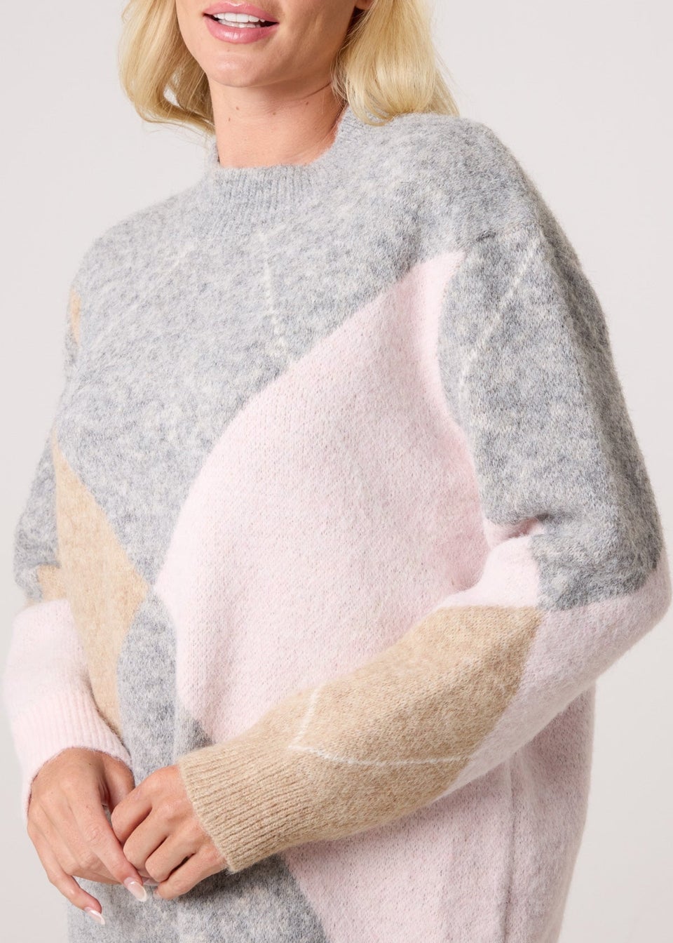 Blue Vanilla Grey Argyle Knitted Crew Neck Jumper