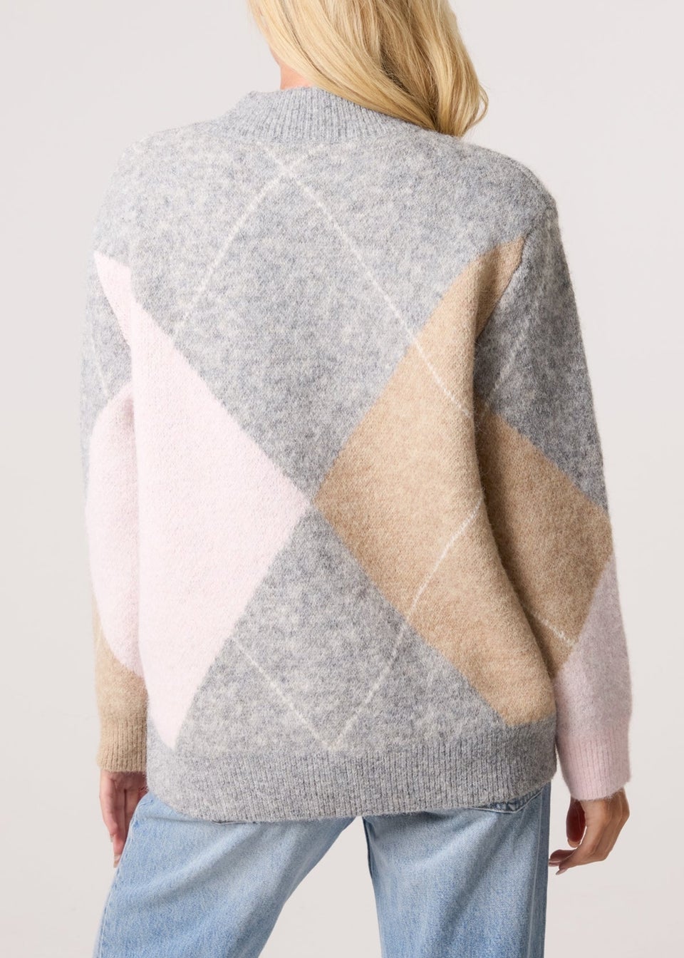 Blue Vanilla Grey Argyle Knitted Crew Neck Jumper