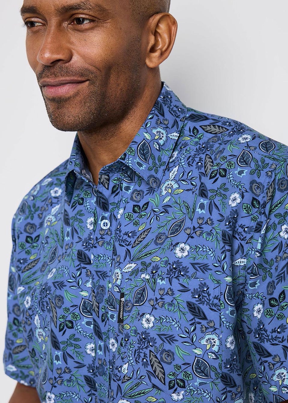 Cotton Traders Misty Blue Guinness TM 1/2 Short Sleeve Soft Touch Floral Print Shirt