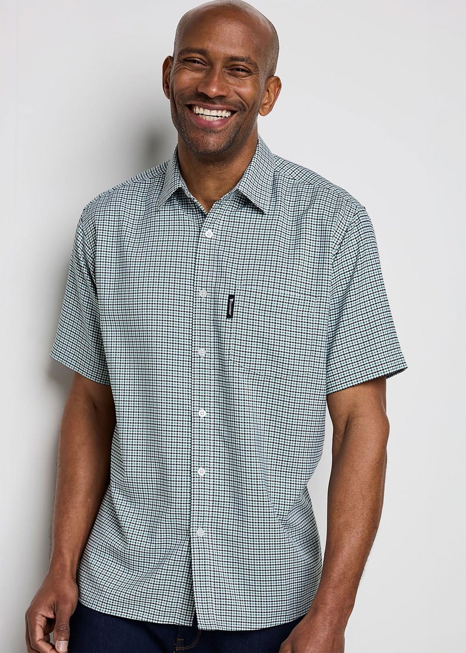 Cotton Traders Fresh Pear Guinness TM 1/2 Short Sleeve Soft Touch Gingham Shirt