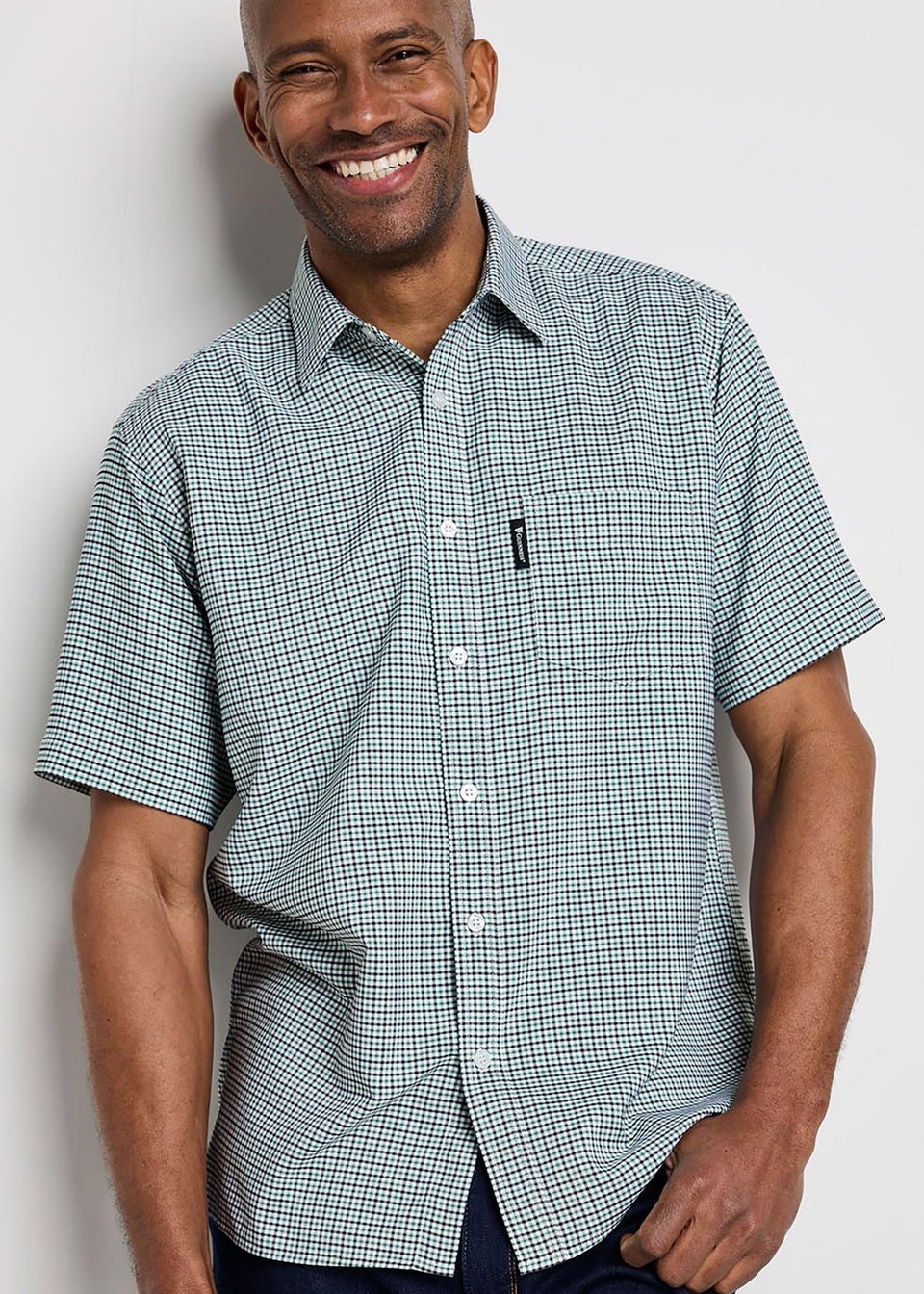 Cotton Traders Fresh Pear Guinness TM 1/2 Short Sleeve Soft Touch Gingham Shirt