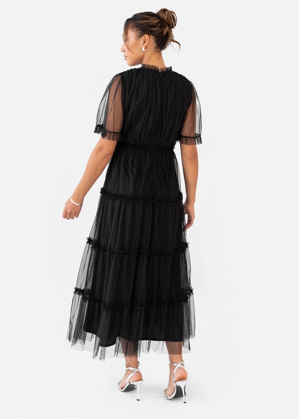 Anaya With Love Black Short Sleeve Frill Midaxi Dress