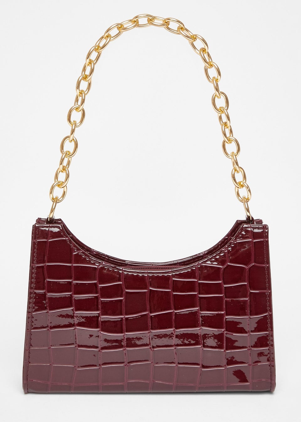 Quiz Burgundy Croc Chain Strap Shoulder Bag