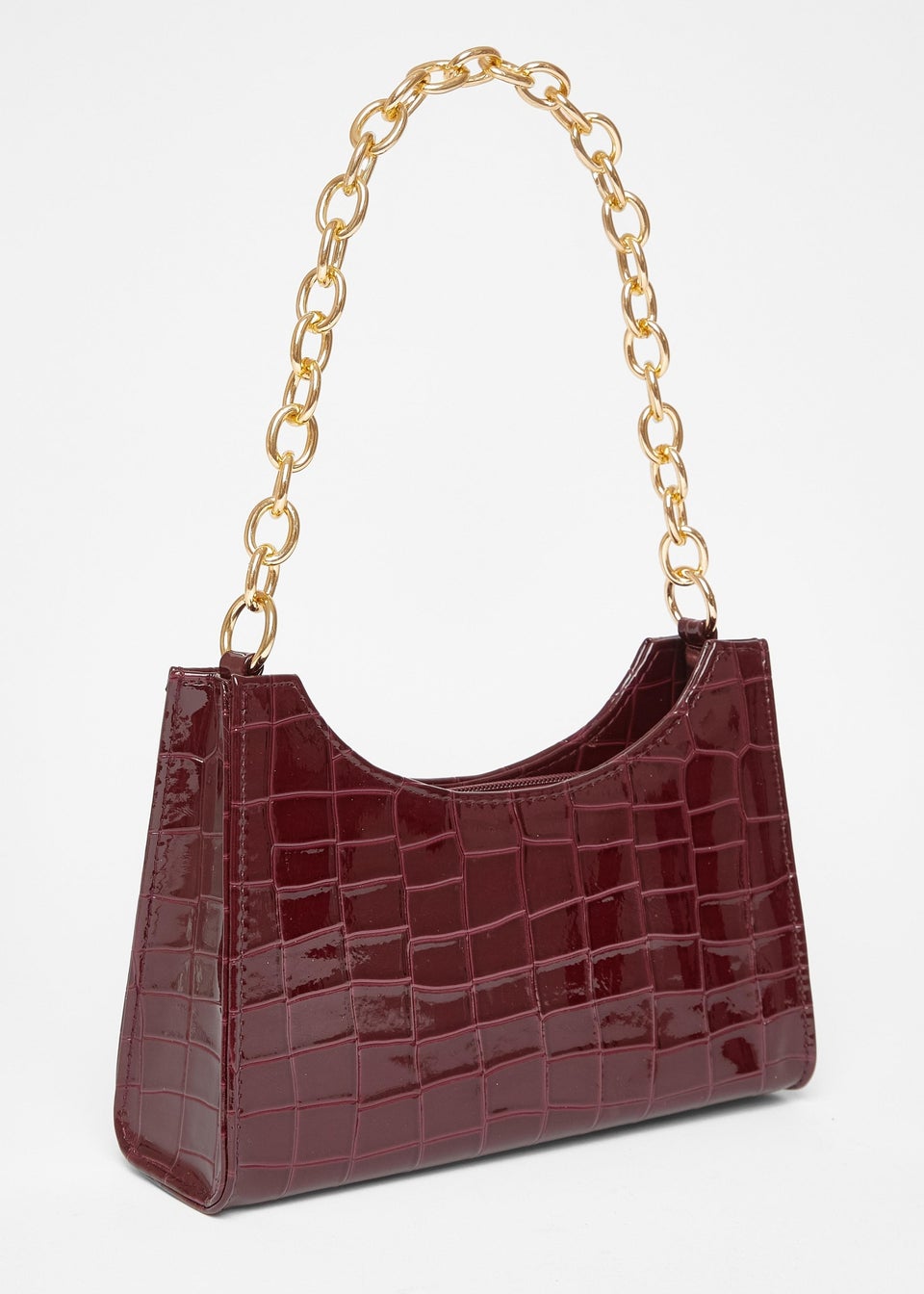 Quiz Burgundy Croc Chain Strap Shoulder Bag