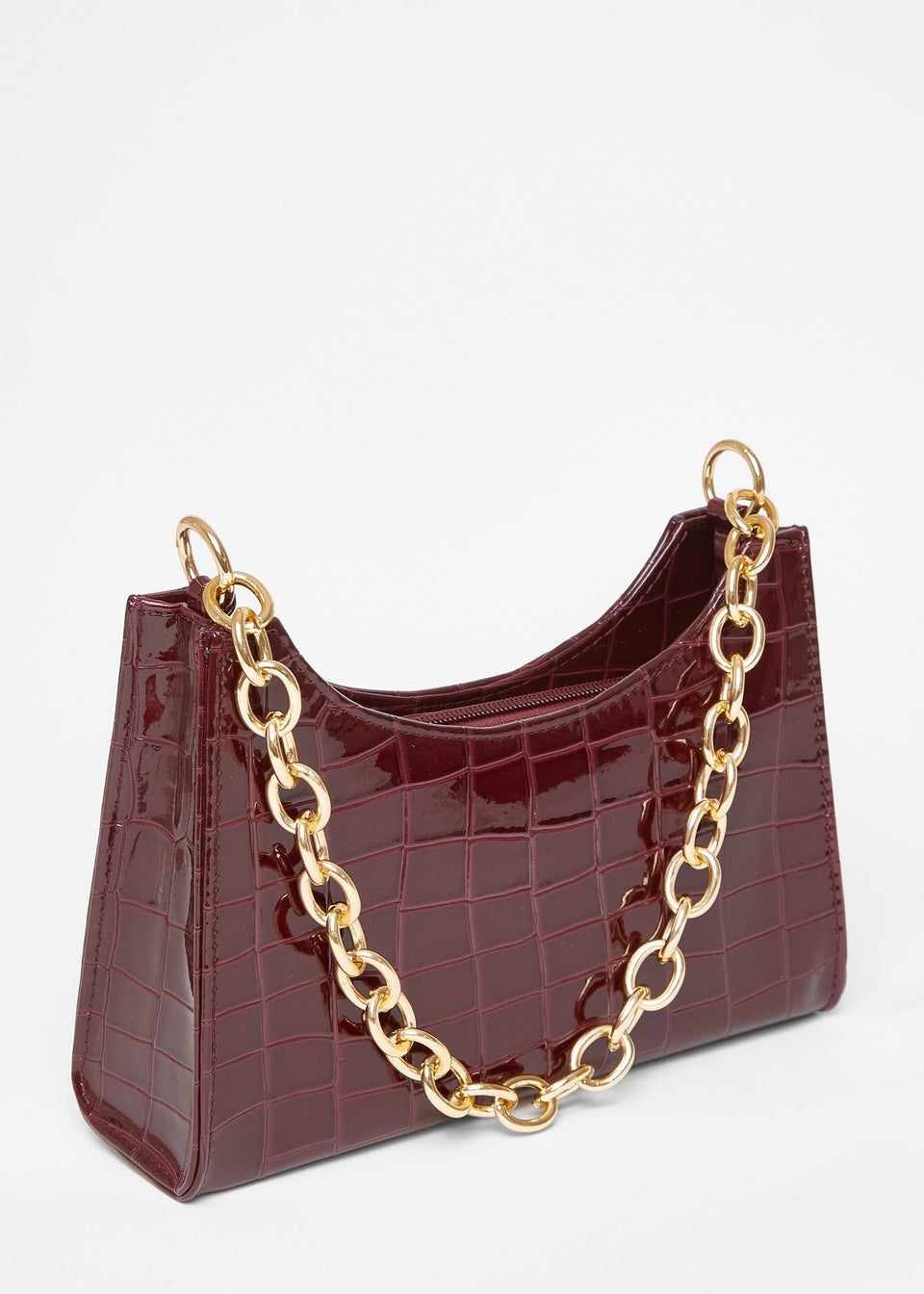 Quiz Burgundy Croc Chain Strap Shoulder Bag