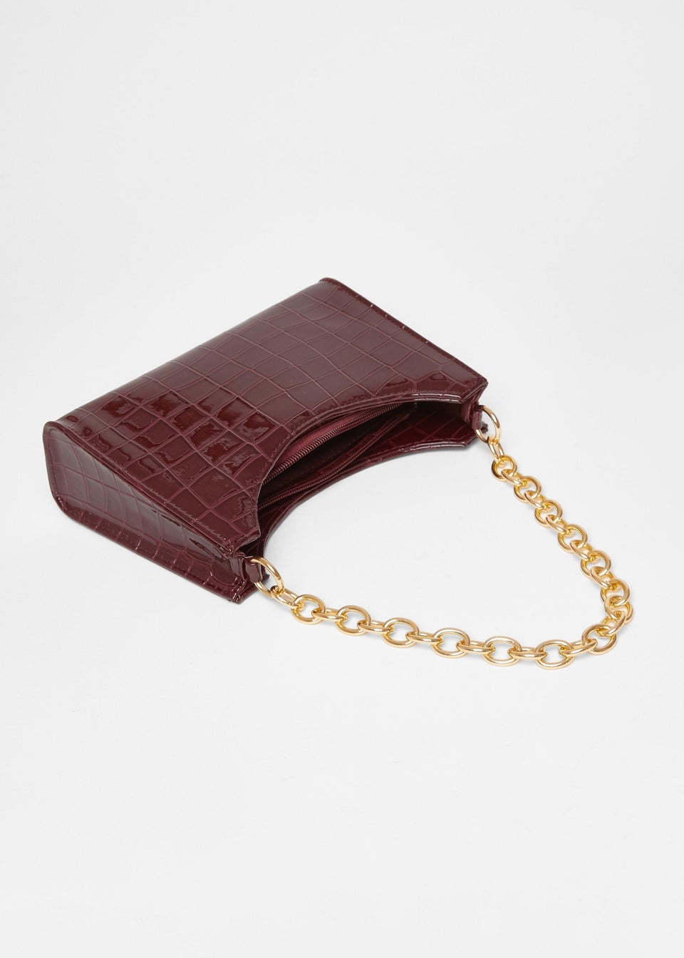 Quiz Burgundy Croc Chain Strap Shoulder Bag