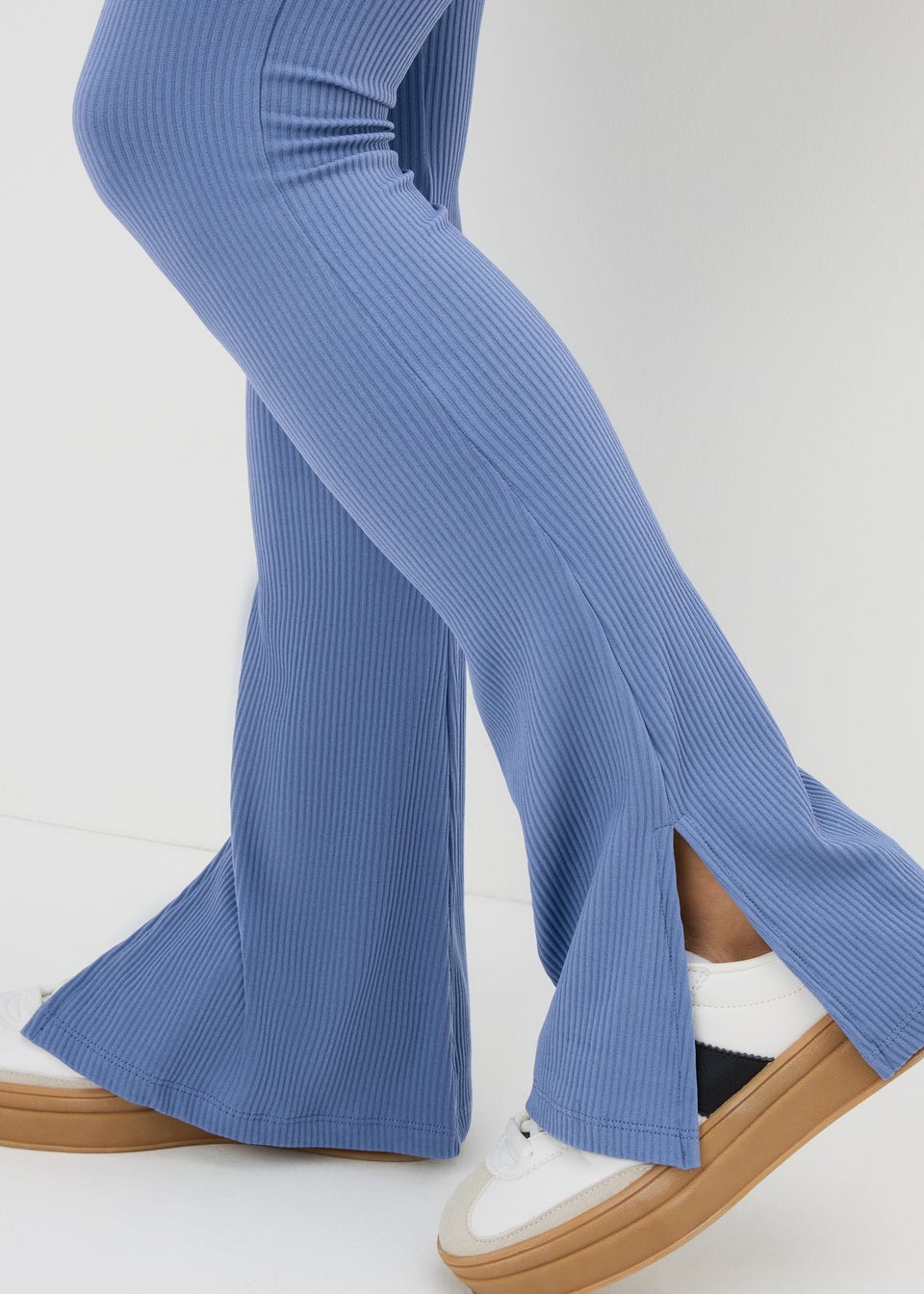 Blue Ribbed Kickflared Leggings