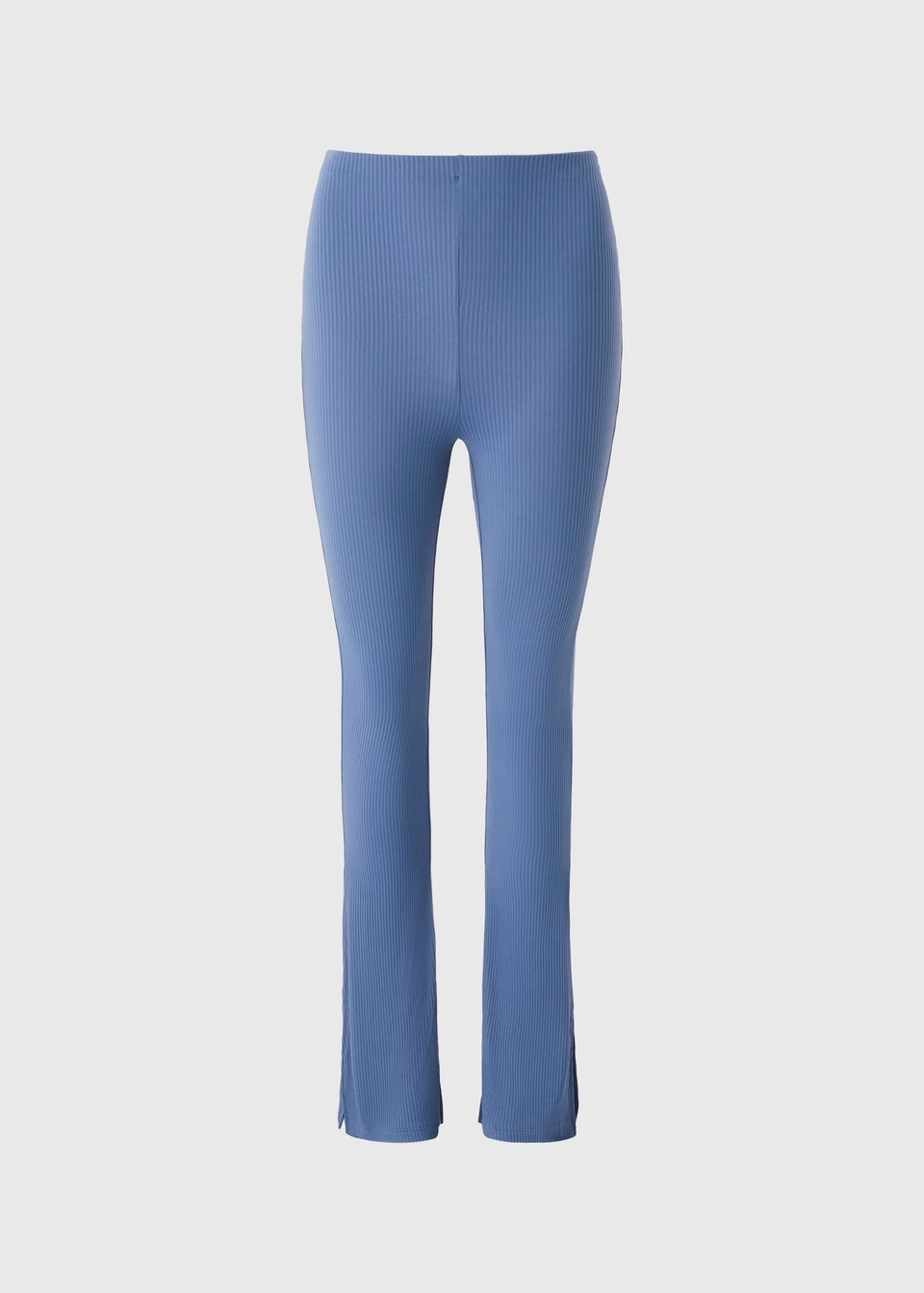 Blue Ribbed Kickflared Leggings