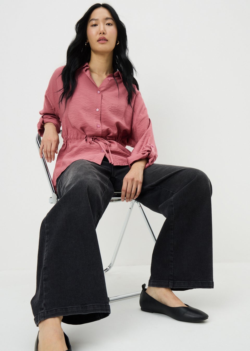 Pink Channel Waist Long Sleeve Shirt