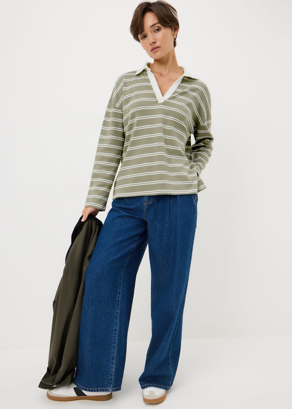 Sage Green Stripe Rugby Polo Sweatshirt