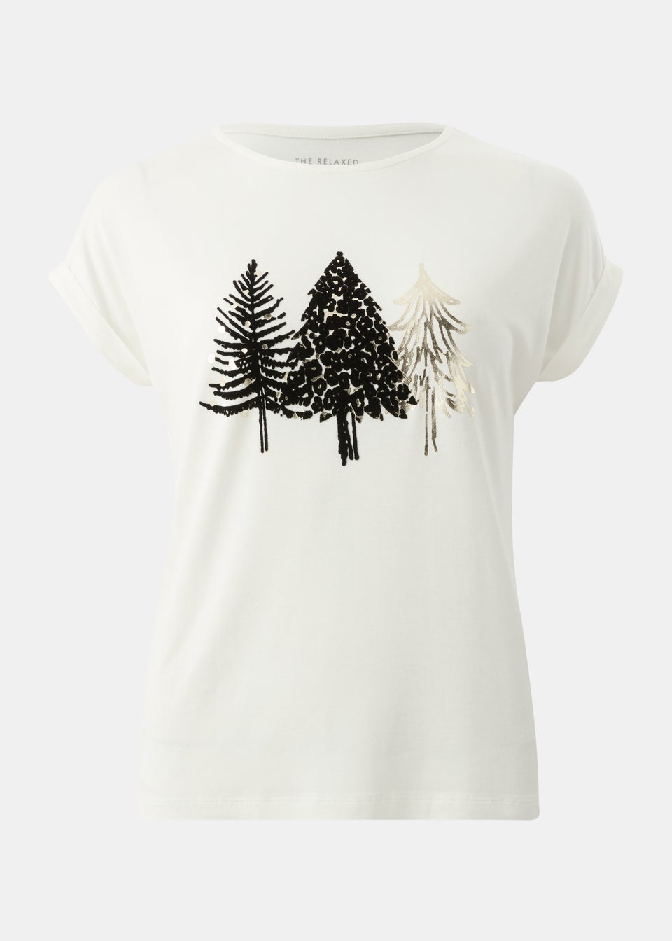 Ivory Christmas Tree Print T Shirt