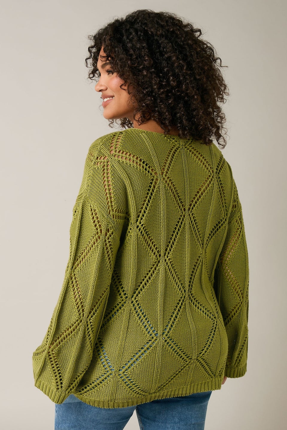 Evans Curve Olive Green Diamond Pointelle Jumper