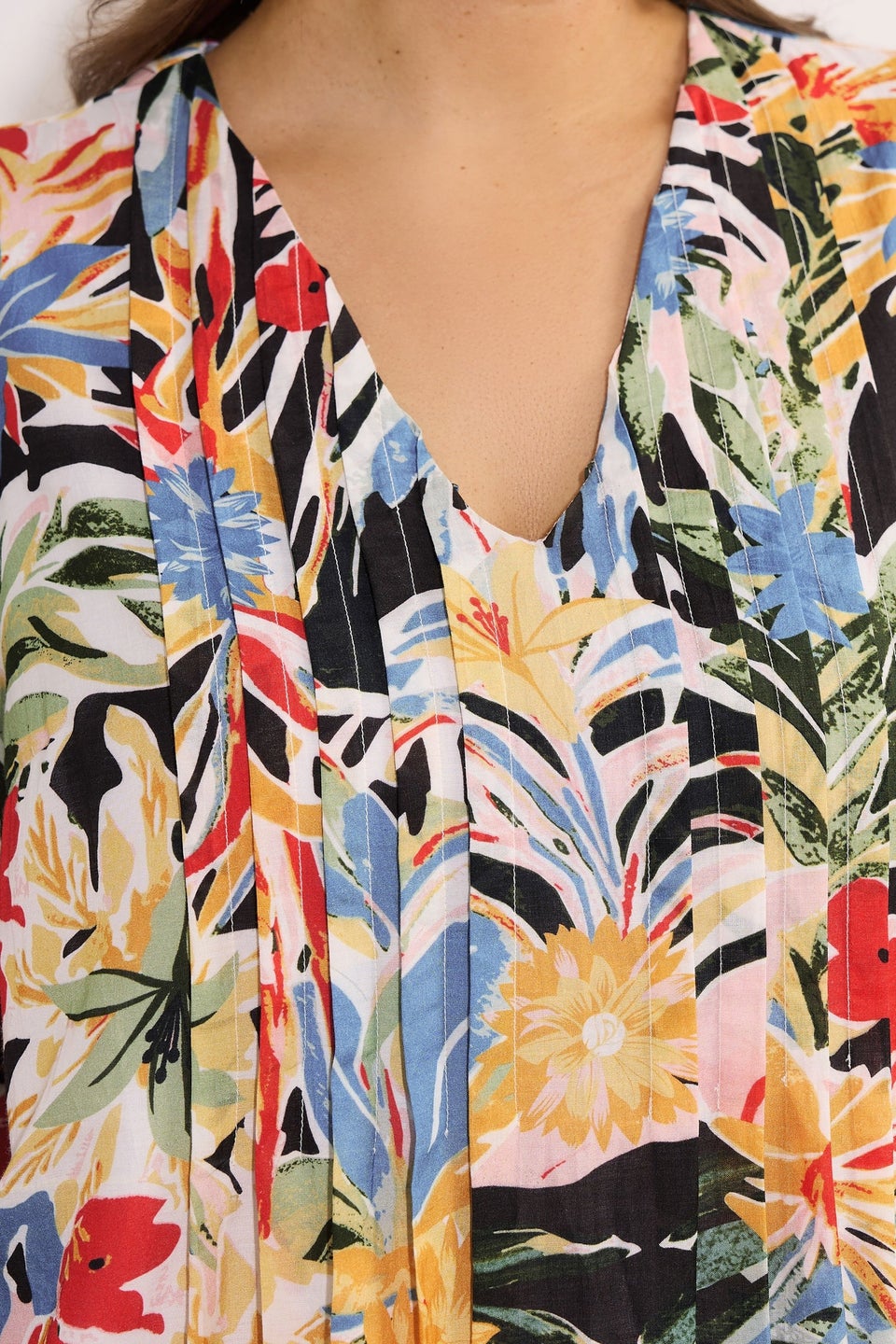 Evans Curve Blue & Yellow Floral Pleated Swing Dress