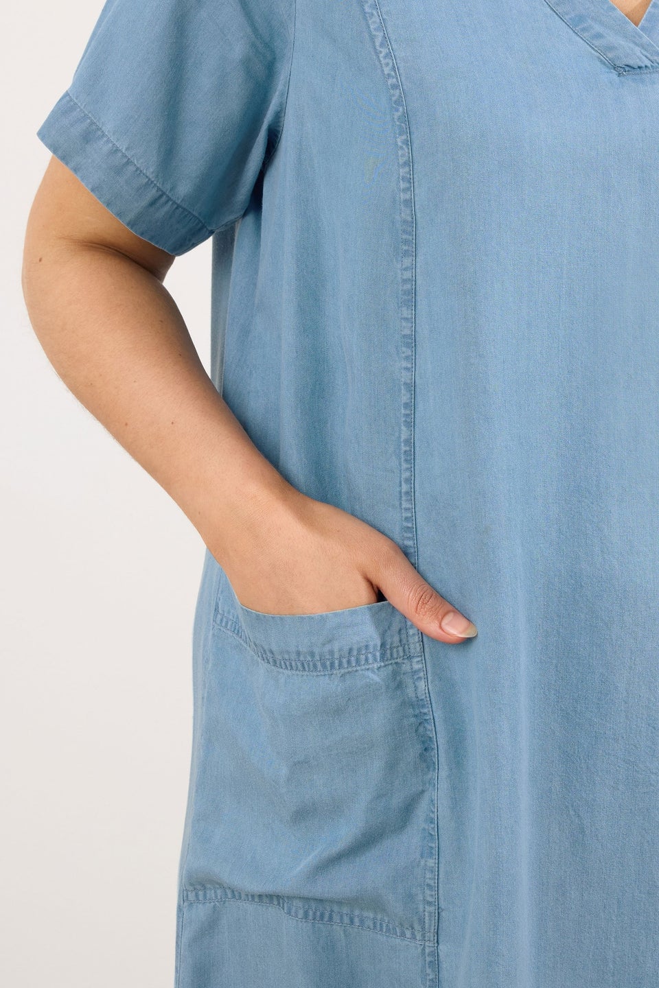 Evans Curve Light Blue Lyocell Denim Pocket Dress