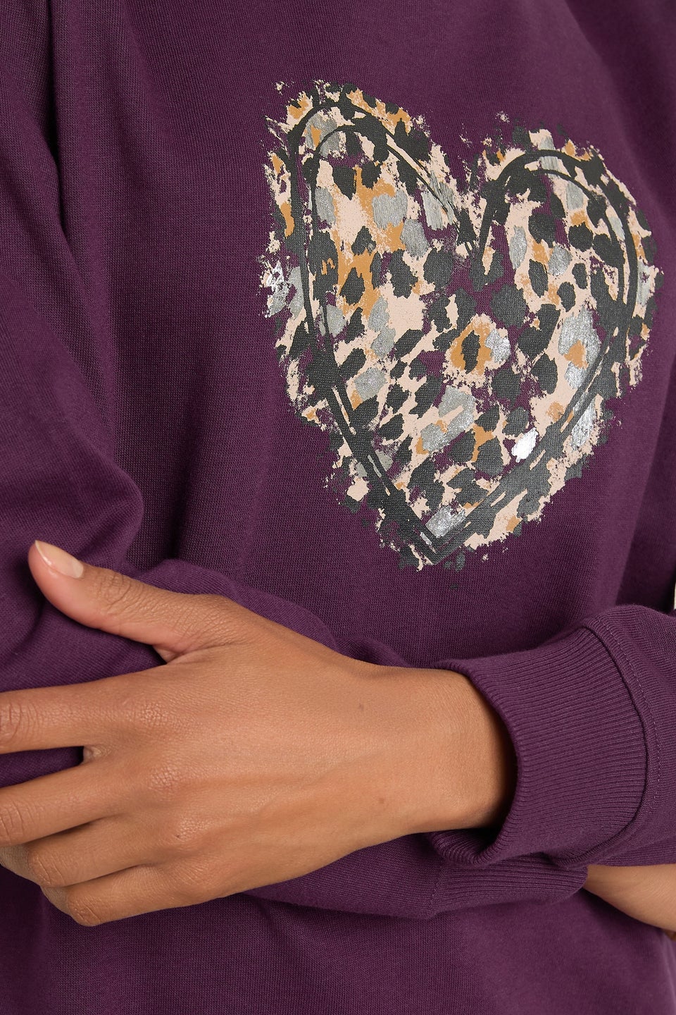 M&Co Berry Purple Animal Print Heart Sweatshirt
