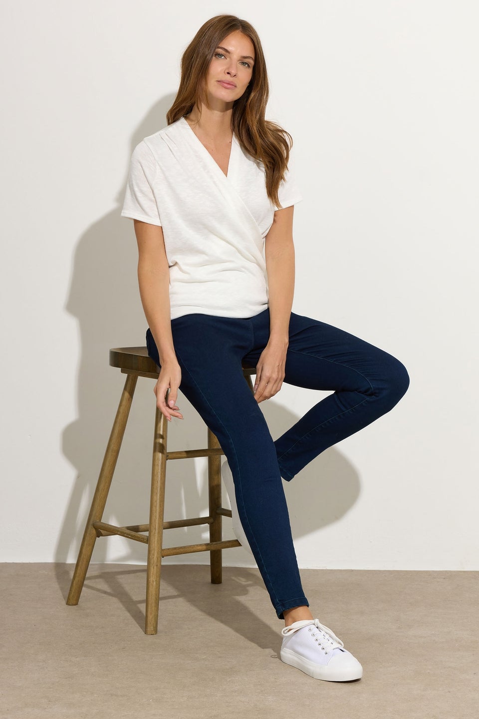 M&Co Ivory White Short Sleeve Wrap Top