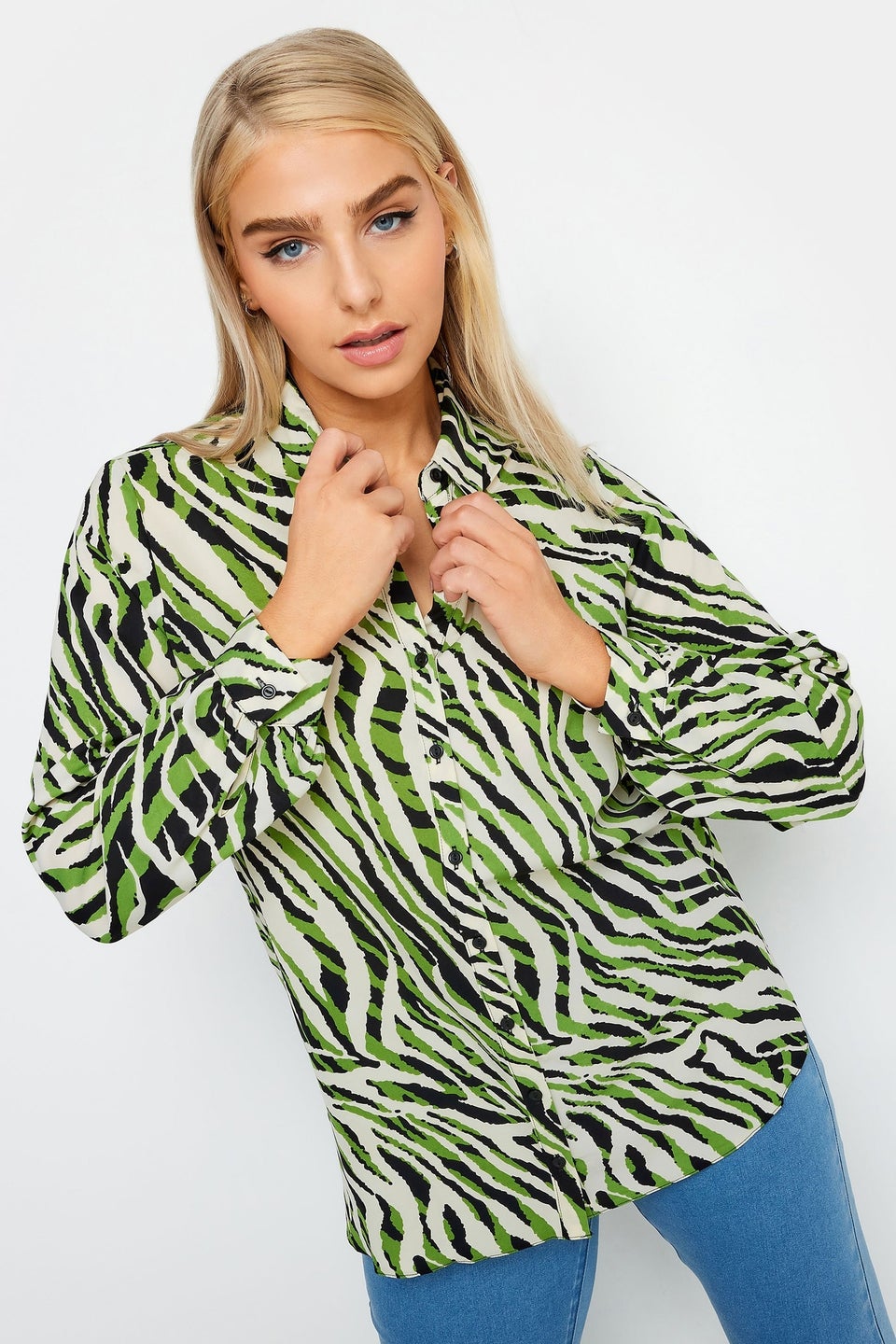 M&Co Green Zebra Print Long Sleeve Shirt