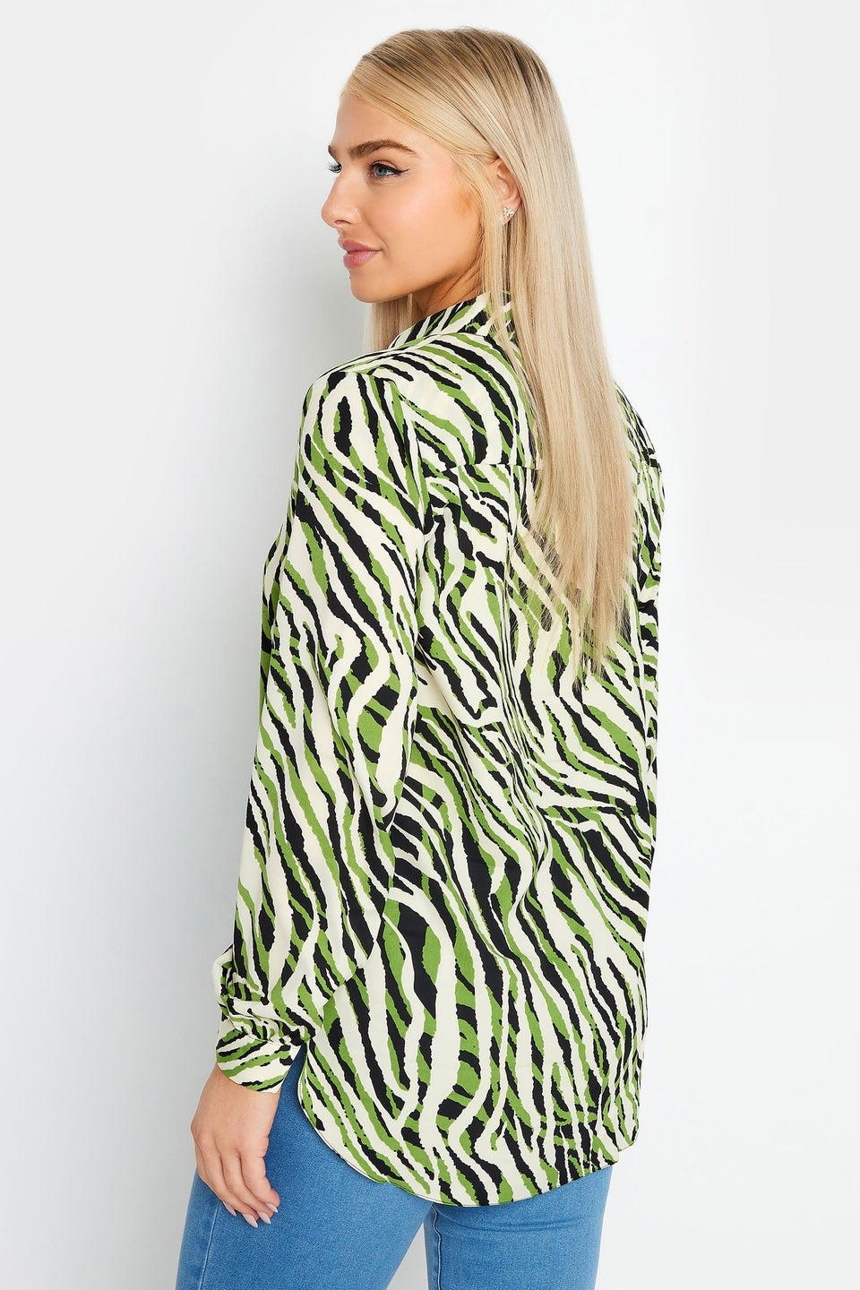 M&Co Green Zebra Print Long Sleeve Shirt