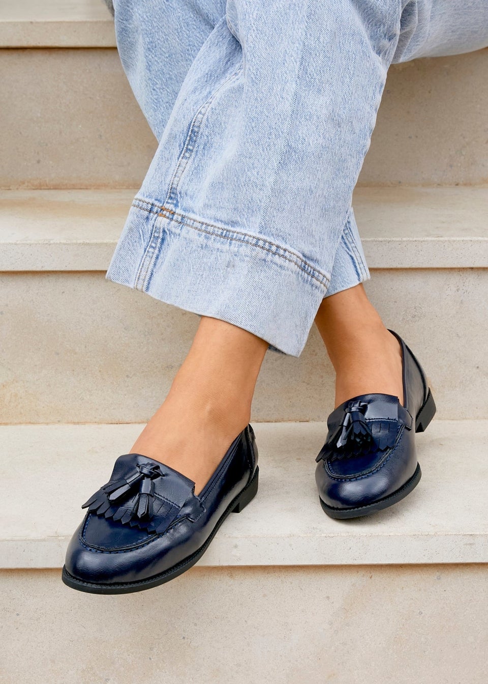 Linzi Rosemary Navy Faux Leather Classic Slip On Loafer