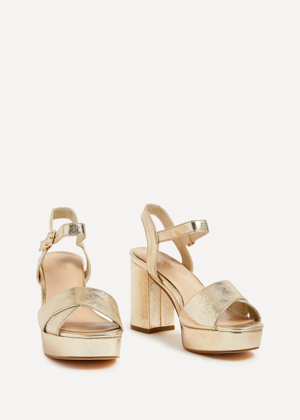 Linzi Verony Gold Faux Leather Platform Block Heel