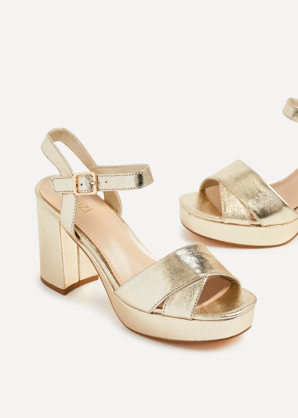Linzi Verony Gold Faux Leather Platform Block Heel