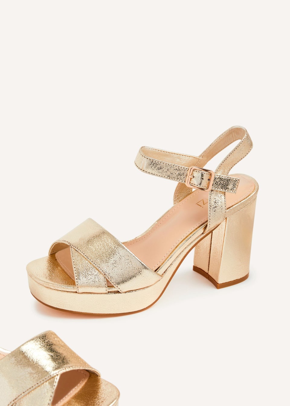 Linzi Verony Gold Faux Leather Platform Block Heel