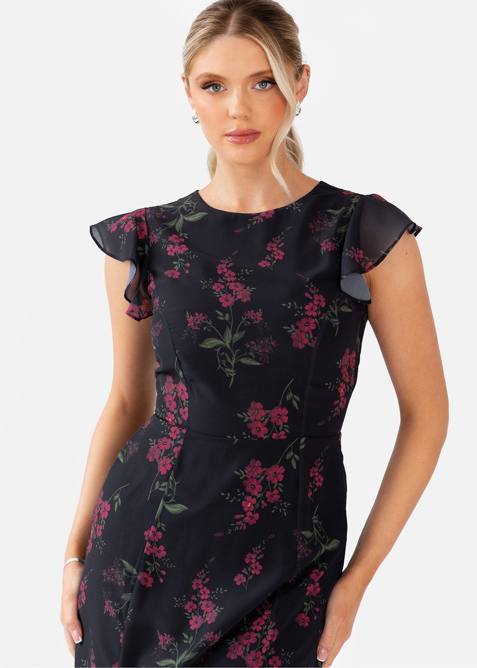 Anaya With Love Black Floral Flutter Sleeve Maxi Dress