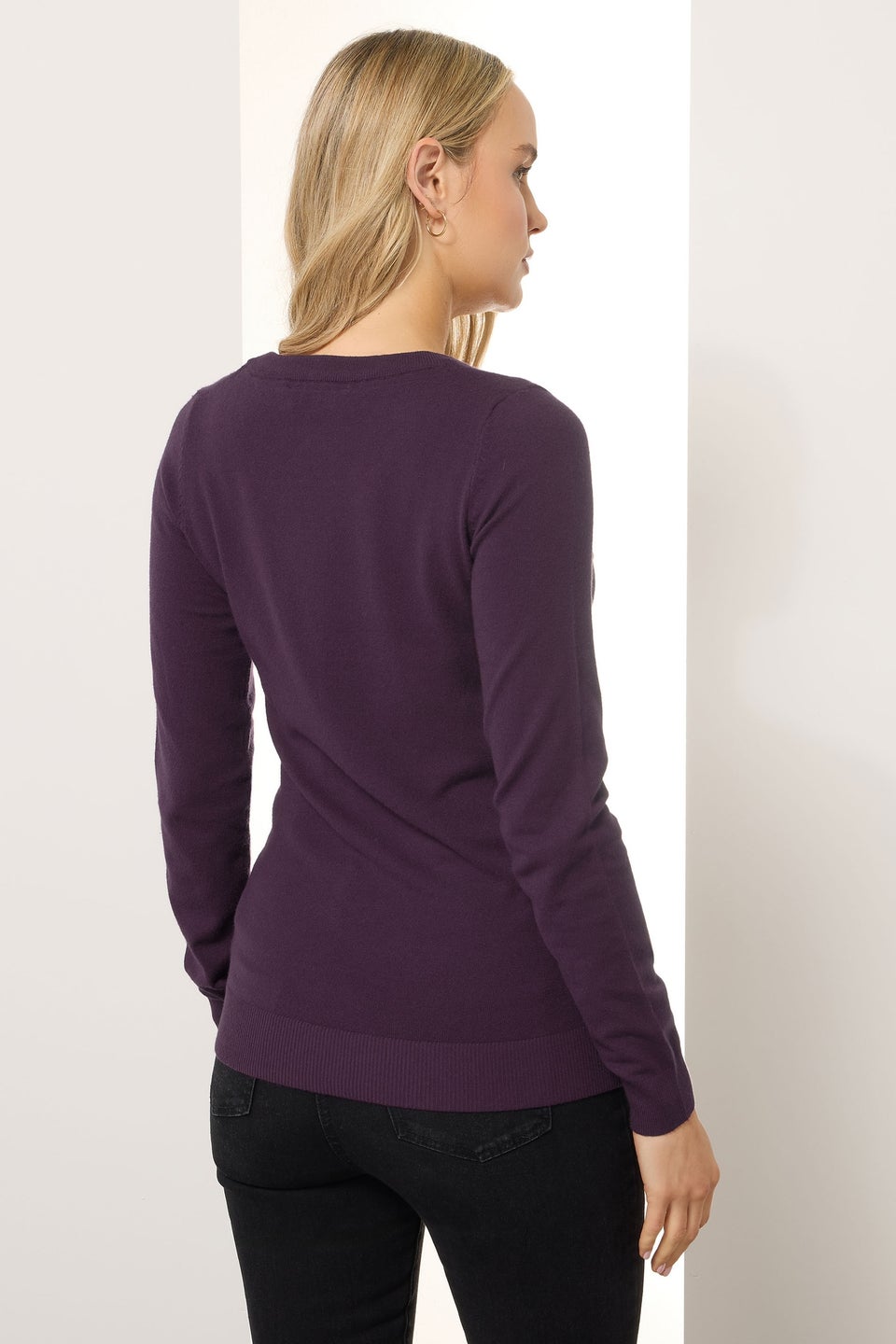 Long Tall Sally Dark Purple Knit V-Neck Jumper