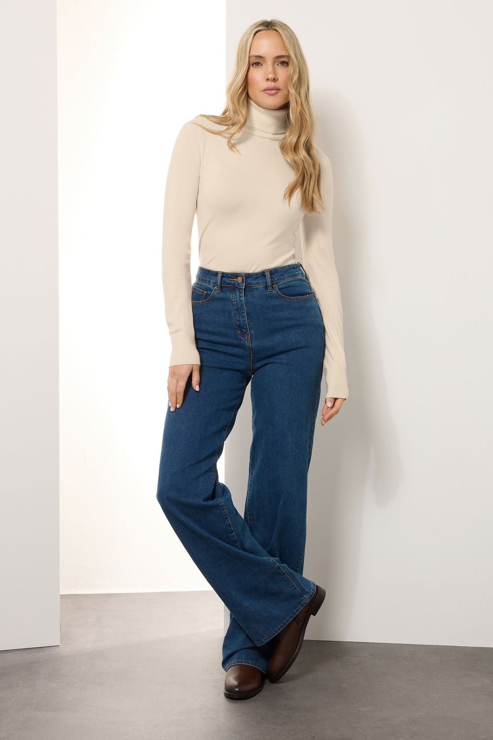 Long Tall Sally Ivory White Knitted Roll Neck Jumper