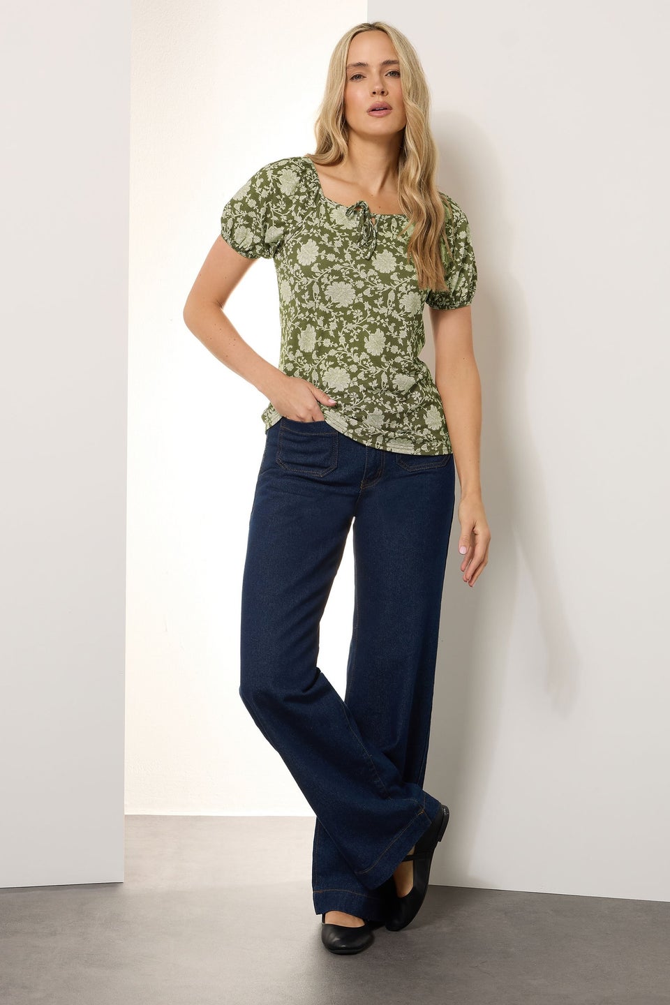 Long Tall Sally Sage Green Floral Tie Front Top