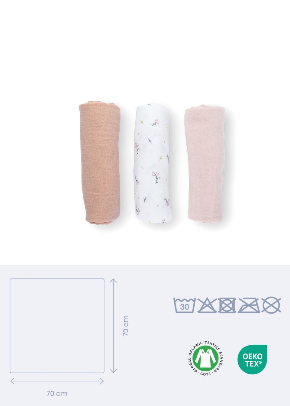 Babymoov Doomoo Pink Flowers Lovely Muslin Cloths Set of 3
