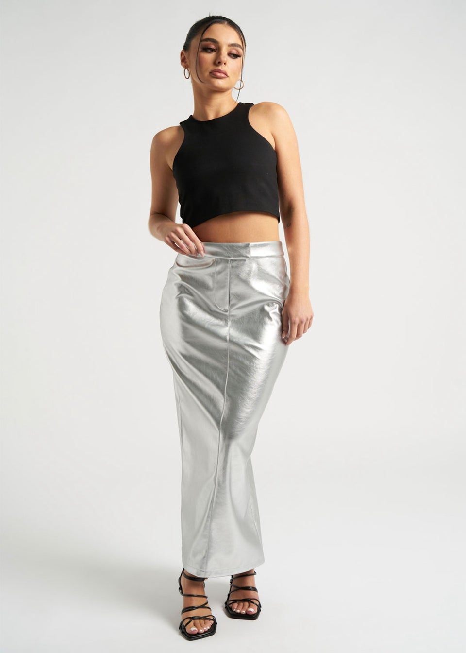 Urban Bliss Silver Maxi PU Skirt