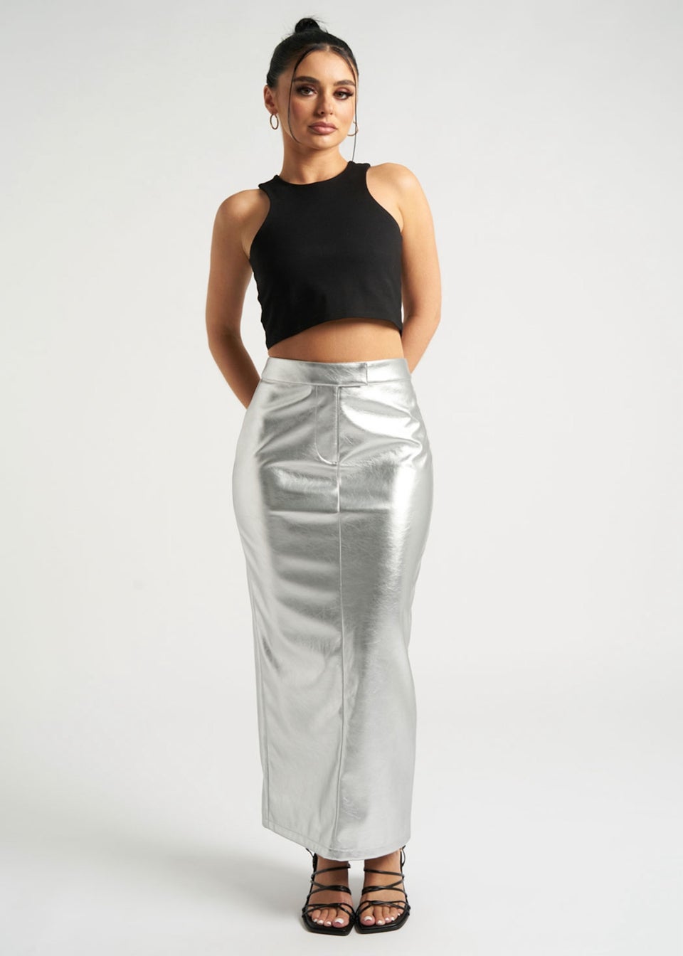 Urban Bliss Silver Maxi PU Skirt