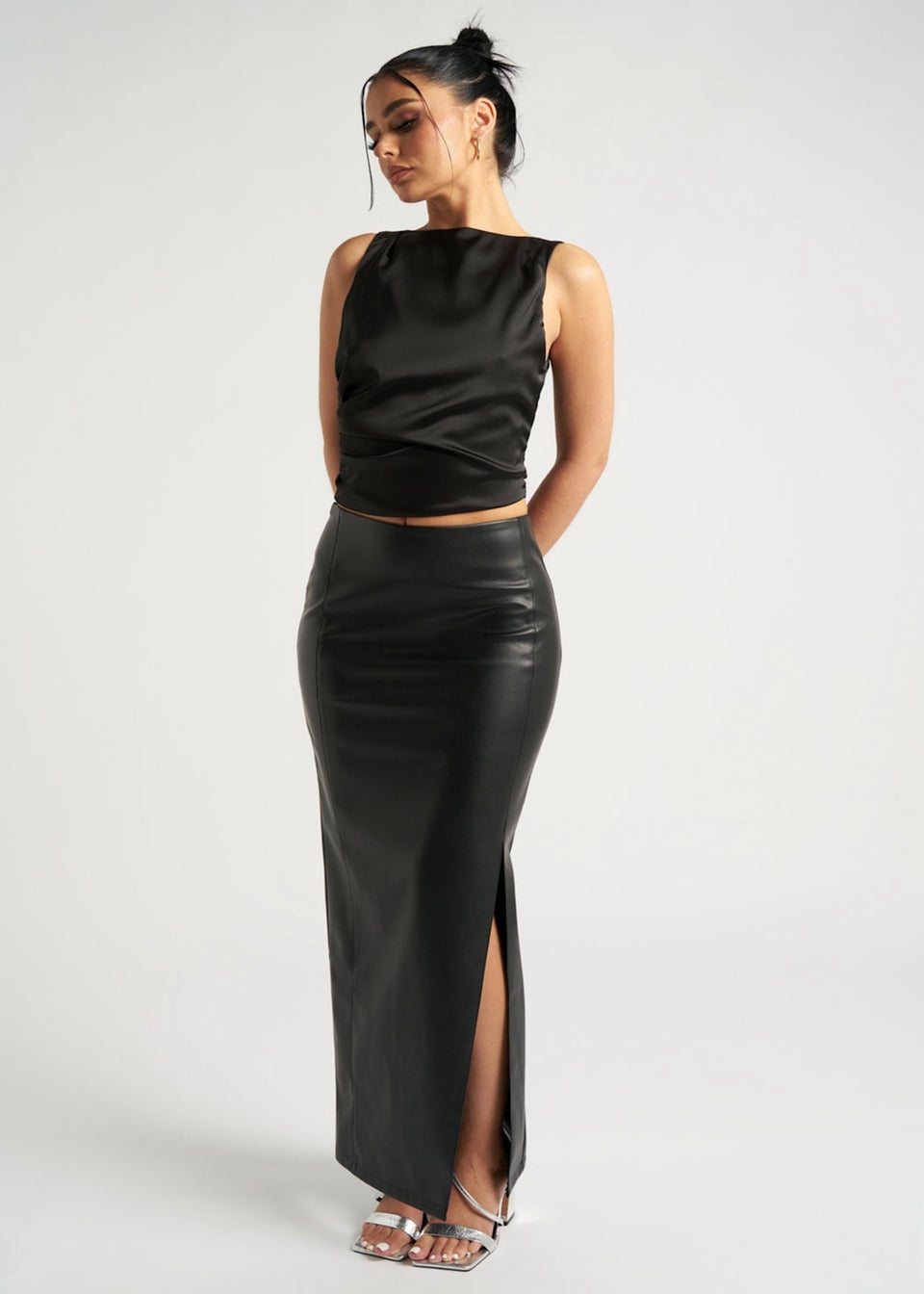Urban Bliss Black Maxi Side Split PU Skirt
