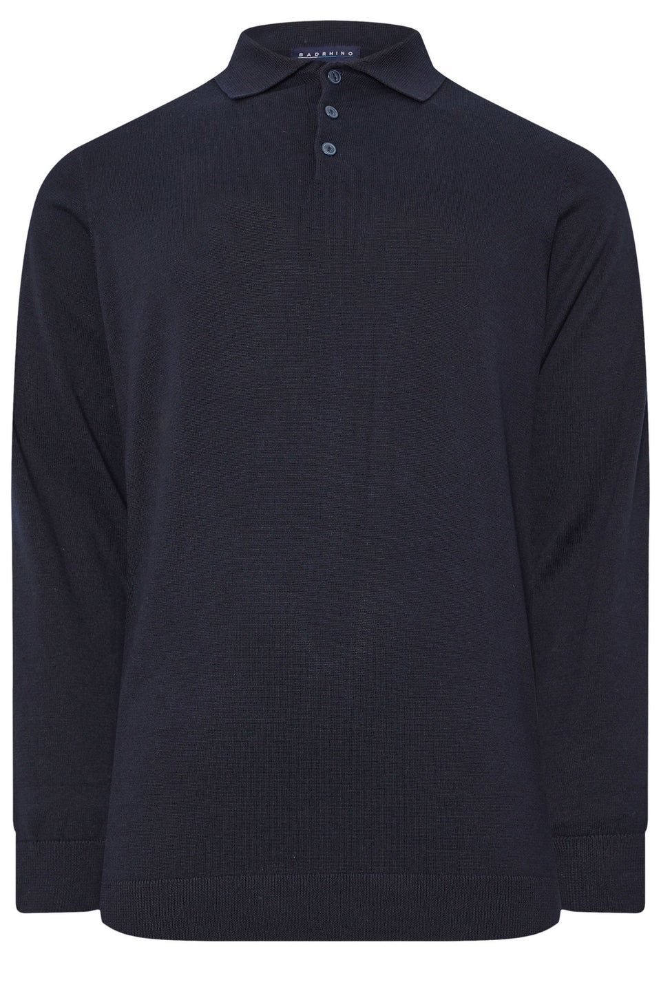 BadRhino Navy Blue Knitted Long Sleeve Polo Shirt
