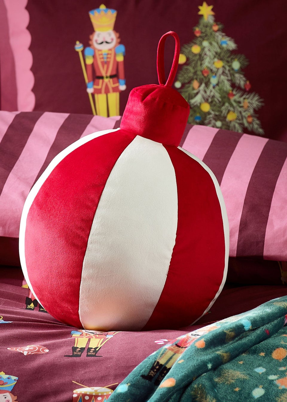 Catherine Lansfield Red Christmas Bauble 3D Shaped Cushion